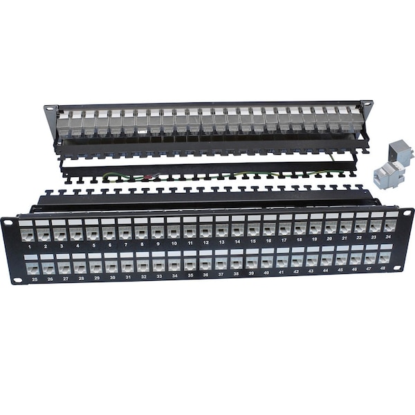 Cat6A Ftp Shielded Patch Panel W/ Manager - 48-Port 180Deg. 19" Rack Mnt, 2U
